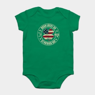 Born Lucky on St Patricks Day Shamrock 17 March Birthday Baby Bodysuit